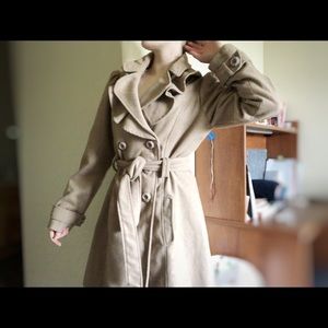 Ruffle Collar Tan Pea Coat